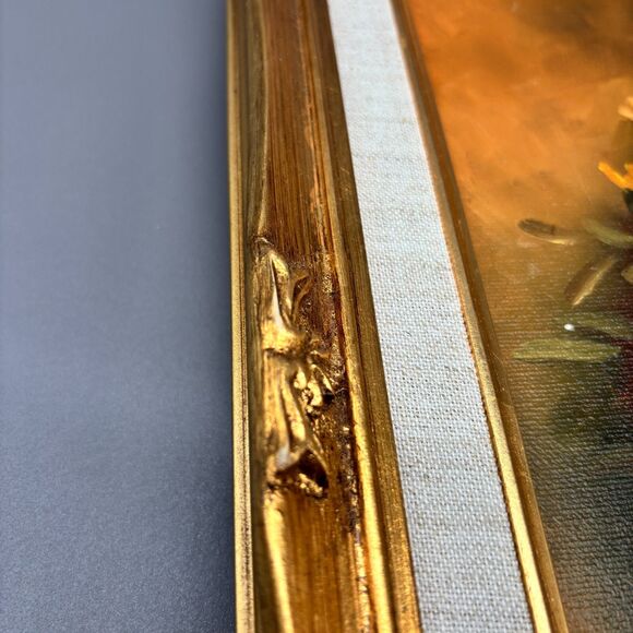 Vintage Floral Oil Painting Chrysanthemums Still Life Framed Canvas 9x12 Signed - Picture 7 of 10